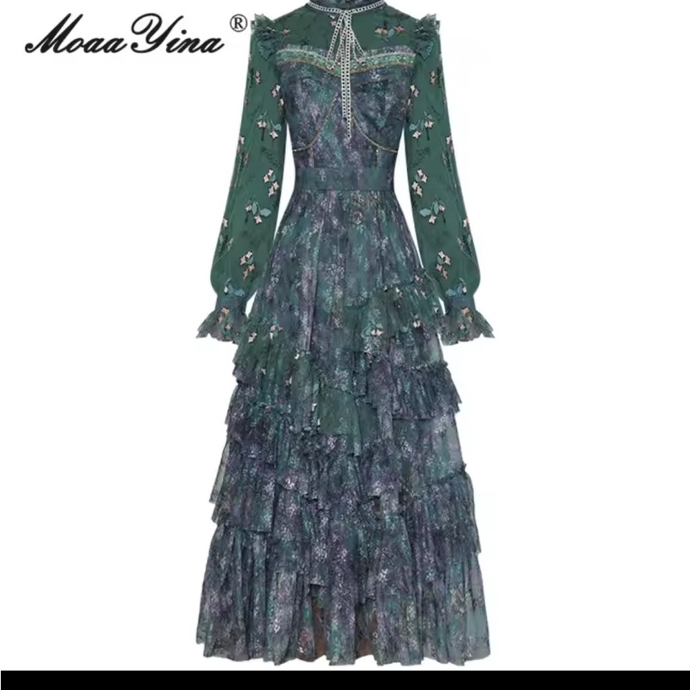 Green Floral Ruffle Dress